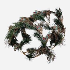 Christmas Peacock Garland 50 in Glitter Feather Holiday Decor 3pc VG